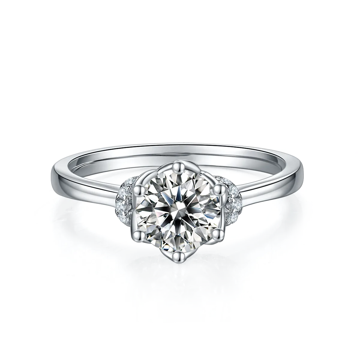 Straight-Band V S925 White-Gold-Plated Silver Lab-Grown Diamond Engagement Ring Women's Ring 1ct D