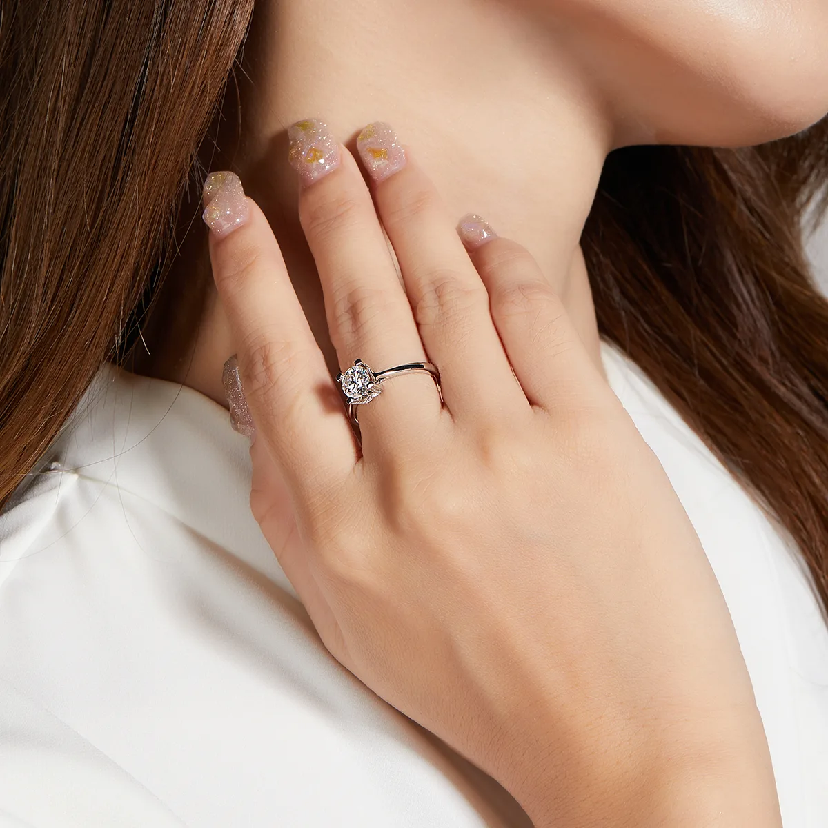Straight-Band V HWLetter Letter S925 White-Gold-Plated Silver Lab-Grown Diamond Wedding Band Women's Ring 1ct D