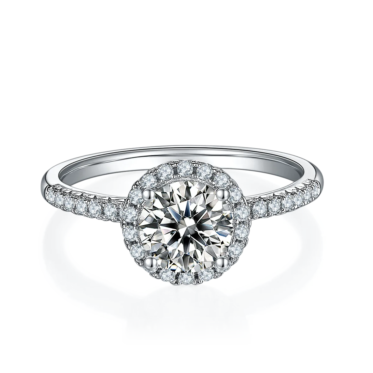 Classic Round Bezel S925 White-Gold-Plated Silver Lab-Grown Diamond Engagement Ring Women's Ring 1ct D