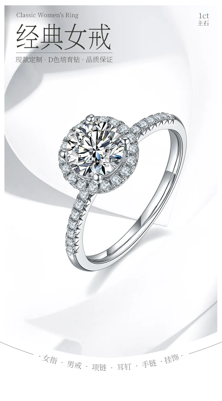 Classic Round Bezel S925 White-Gold-Plated Silver Lab-Grown Diamond Engagement R