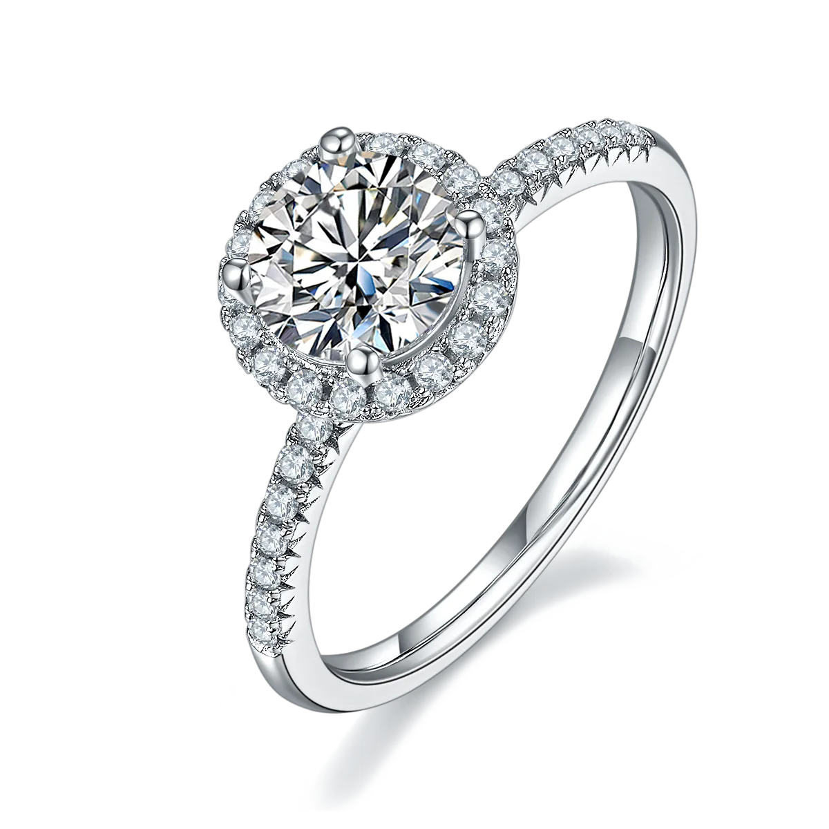Classic Round Bezel S925 White-Gold-Plated Silver Lab-Grown Diamond Engagement Ring Women's Ring 1ct D