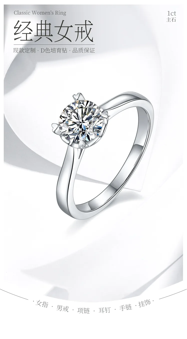Straight-Band Heart Four-Prong S925 White-Gold-Plated Silver Lab-Grown Diamond E