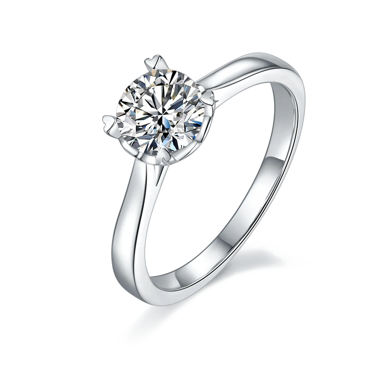 Straight-Band Heart Four-Prong S925 White-Gold-Plated Silver Lab-Grown Diamond Engagement Ring Women's Ring 1ct D