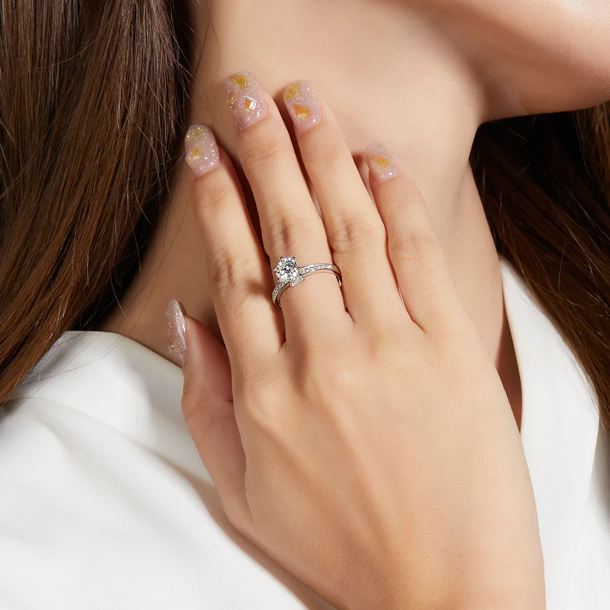 Straight-Band Micro-Pavé S925 White-Gold-Plated Silver Lab-Grown Diamond Proposal Ring Women's Ring 1ct D - P25A