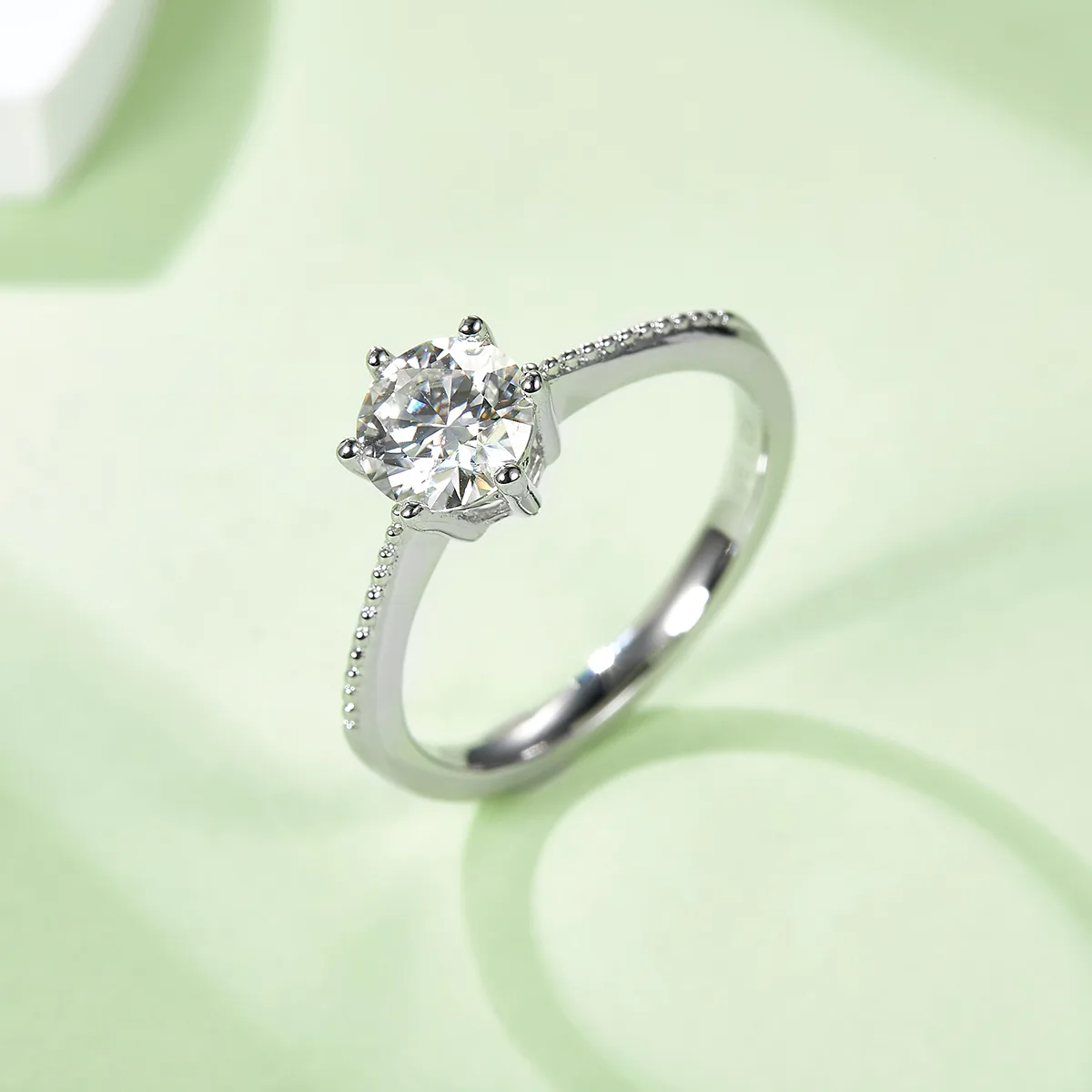 Straight-Band Bead Promise S925 White-Gold-Plated Silver Lab-Grown Diamond Wedding Band Women's Ring 1ct D