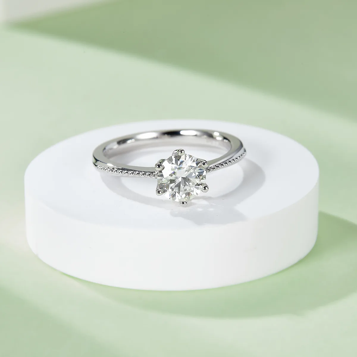 Straight-Band Bead Promise S925 White-Gold-Plated Silver Lab-Grown Diamond Wedding Band Women's Ring 1ct D