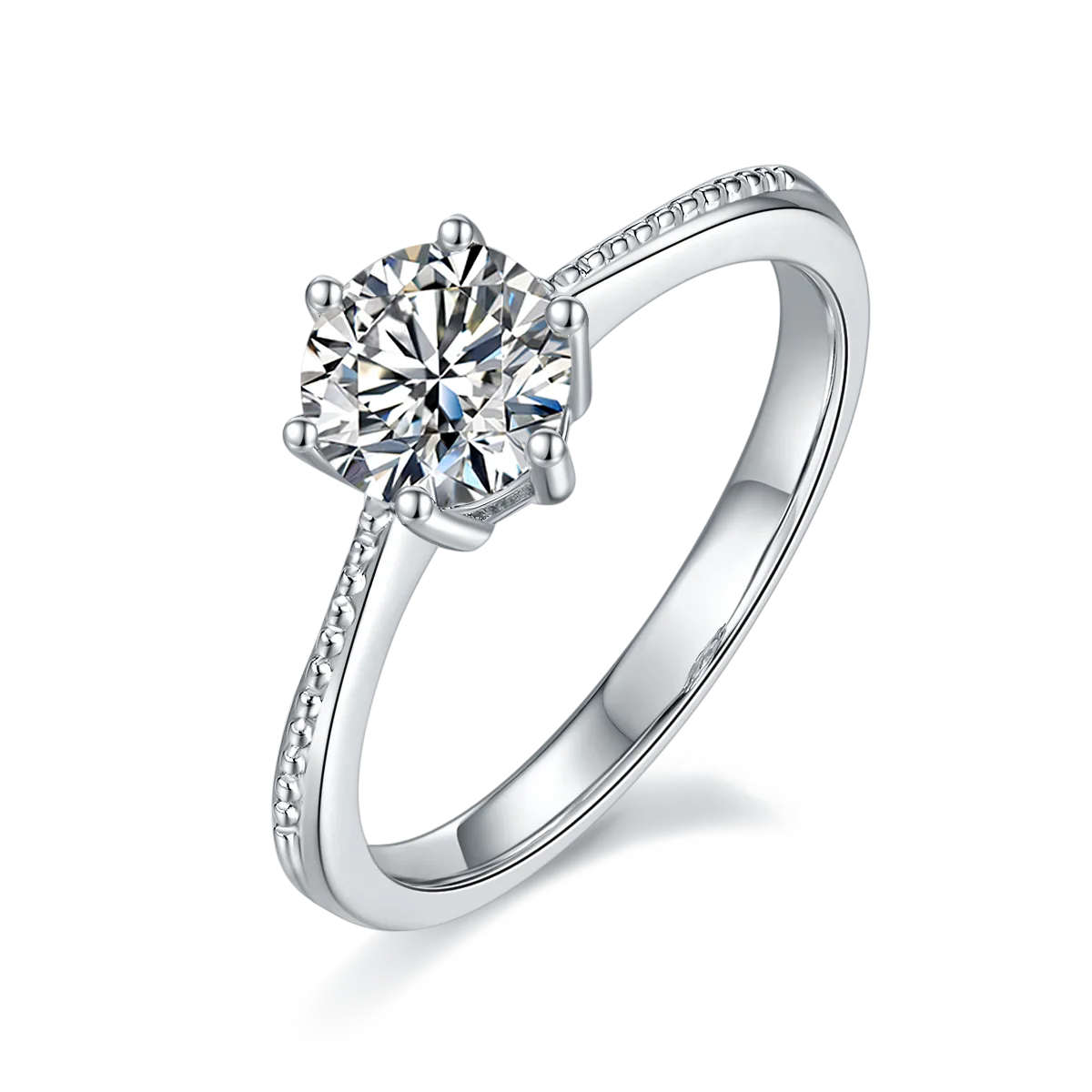 Straight-Band Bead Promise S925 White-Gold-Plated Silver Lab-Grown Diamond Wedding Band Women's Ring 1ct D