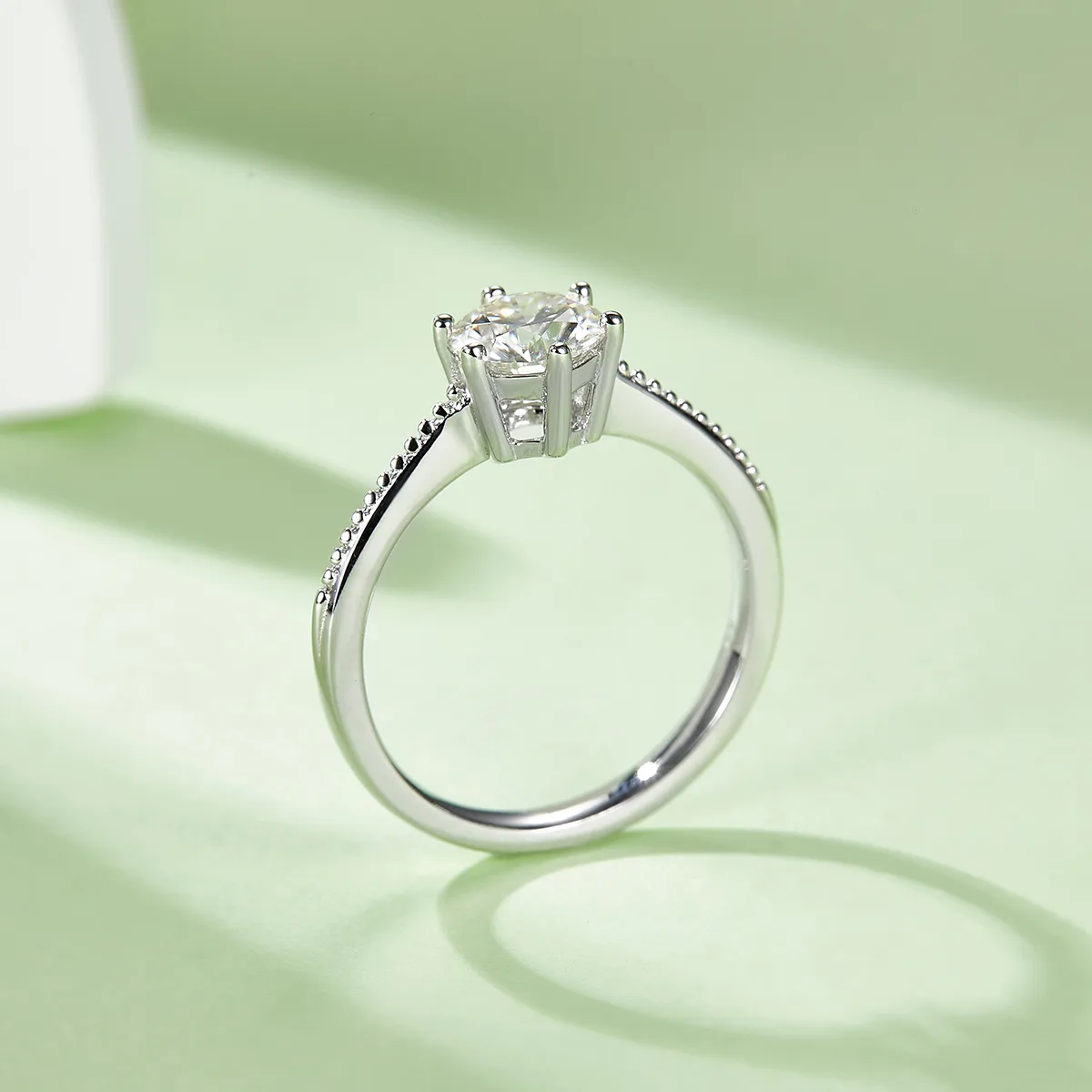 Straight-Band Bead Promise S925 White-Gold-Plated Silver Lab-Grown Diamond Wedding Band Women's Ring 1ct D