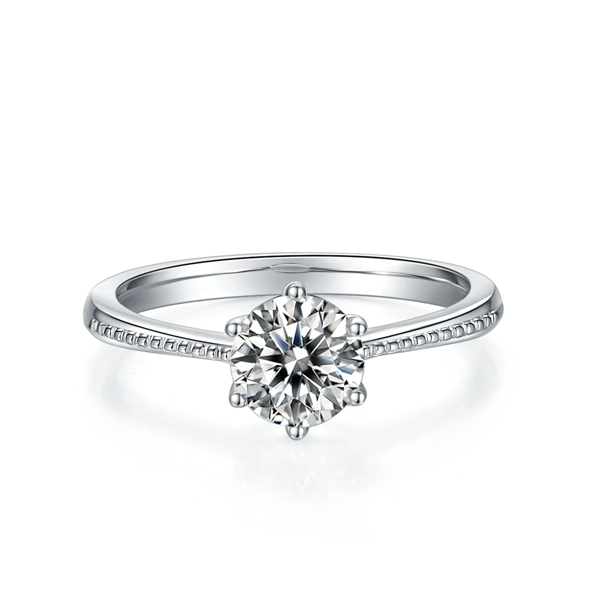Straight-Band Bead Promise S925 White-Gold-Plated Silver Lab-Grown Diamond Wedding Band Women's Ring 1ct D