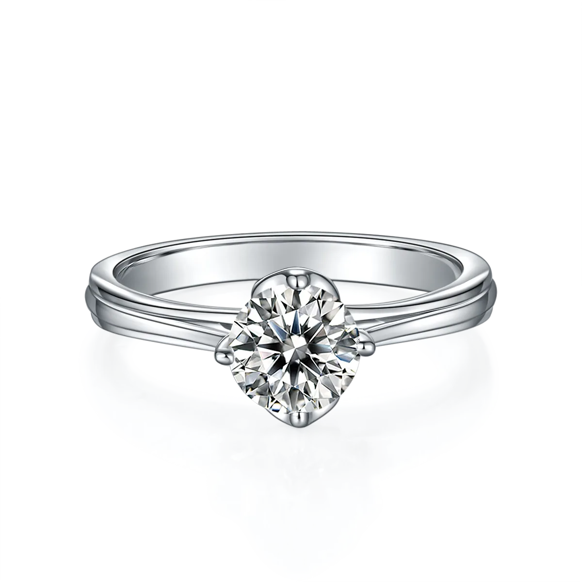 Straight-Band Flower S925 White-Gold-Plated Silver Lab-Grown Diamond Proposal Ring Women's Ring 1ct D