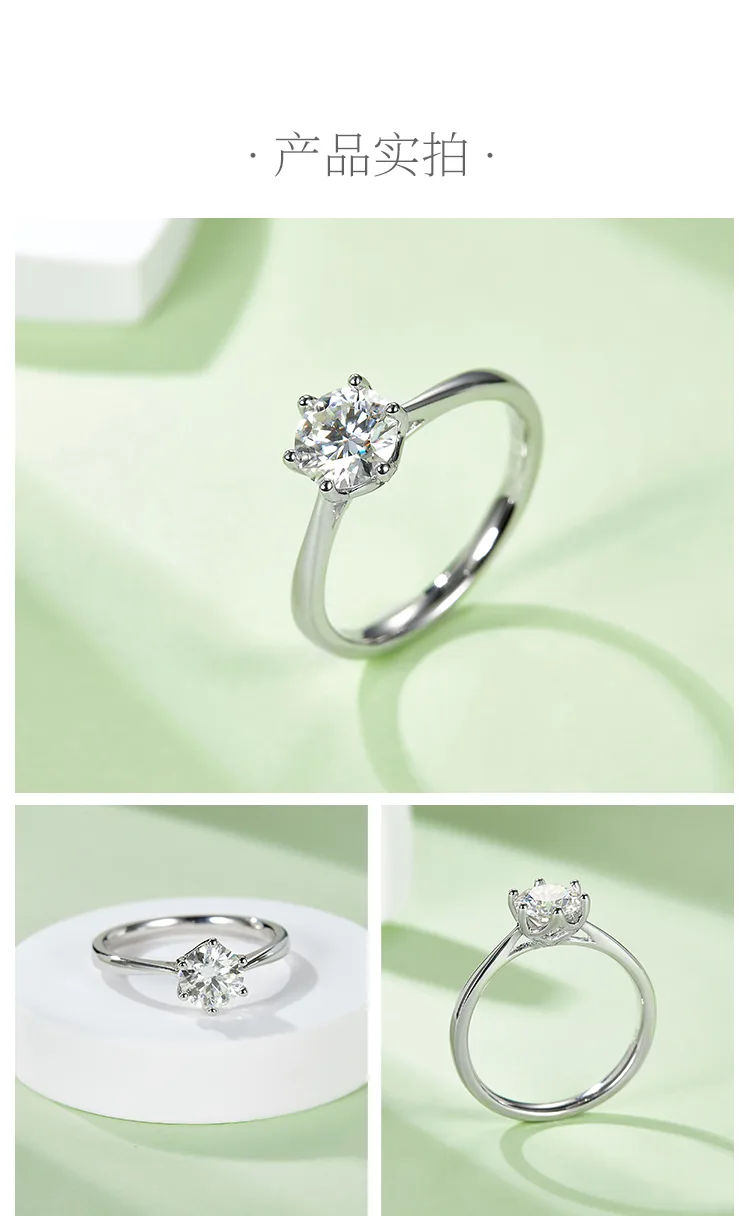 Straight-Band Six-Prong S925 White-Gold-Plated Silver Lab-Grown Diamond Proposal