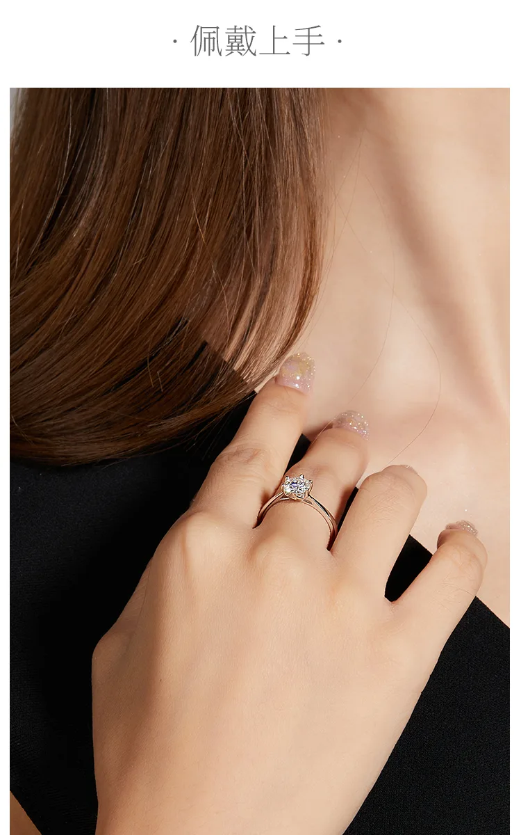 Straight-Band Six-Prong S925 White-Gold-Plated Silver Lab-Grown Diamond Proposal