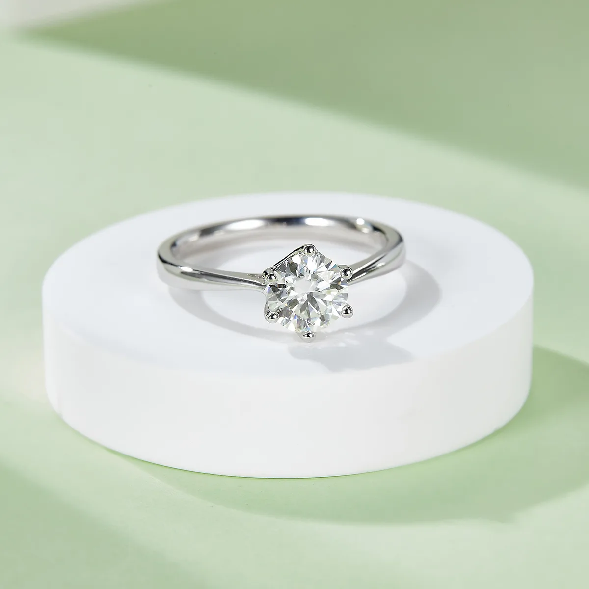 Straight-Band Six-Prong S925 White-Gold-Plated Silver Lab-Grown Diamond Proposal Ring Women's Ring 1ct D