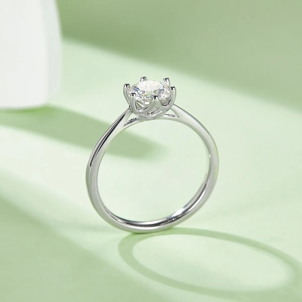 Straight-Band Six-Prong S925 White-Gold-Plated Silver Lab-Grown Diamond Proposal Ring Women's Ring 1ct D