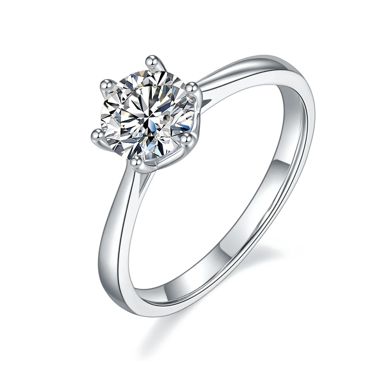 Straight-Band Six-Prong S925 White-Gold-Plated Silver Lab-Grown Diamond Proposal Ring Women's Ring 1ct D