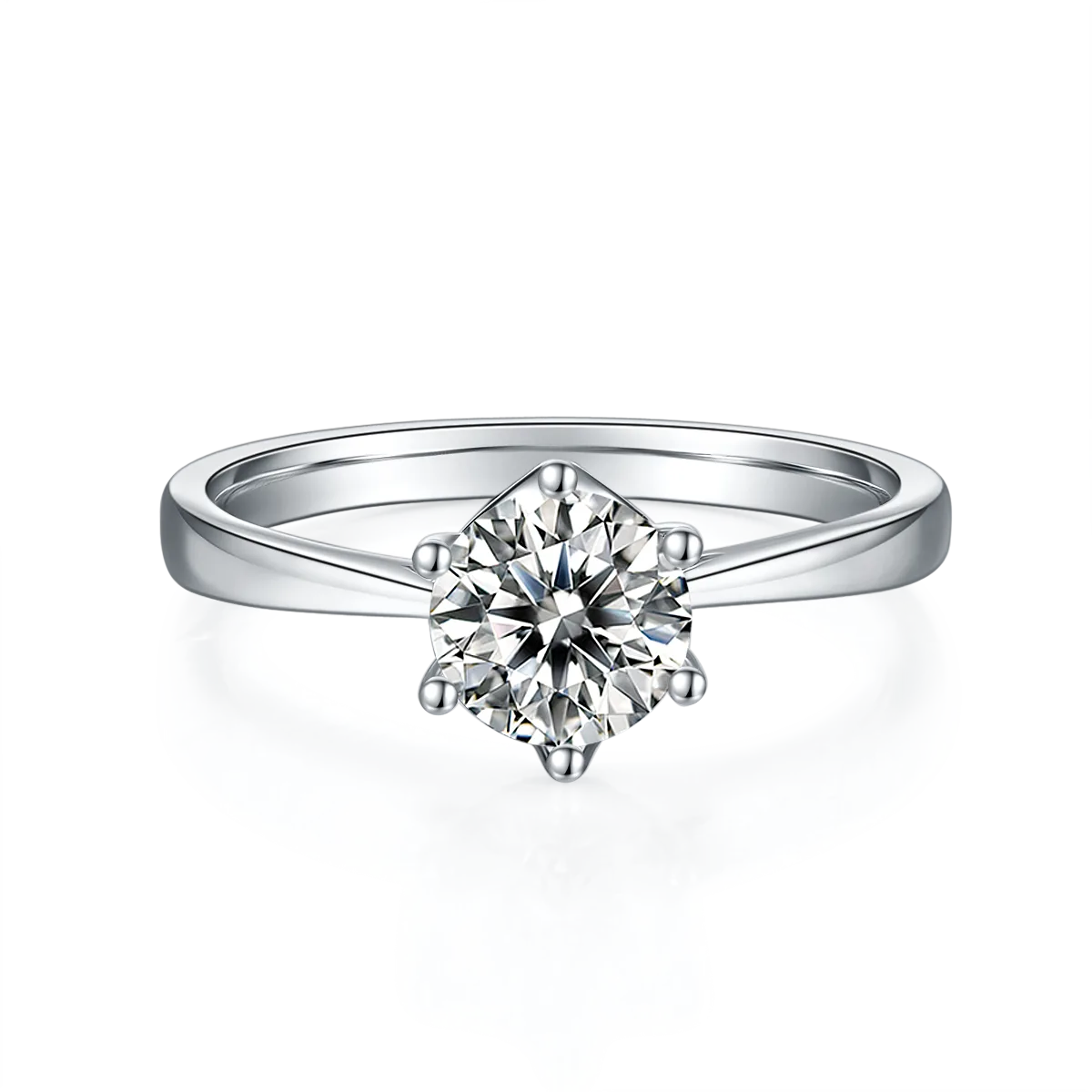 Straight-Band Six-Prong S925 White-Gold-Plated Silver Lab-Grown Diamond Proposal Ring Women's Ring 1ct D