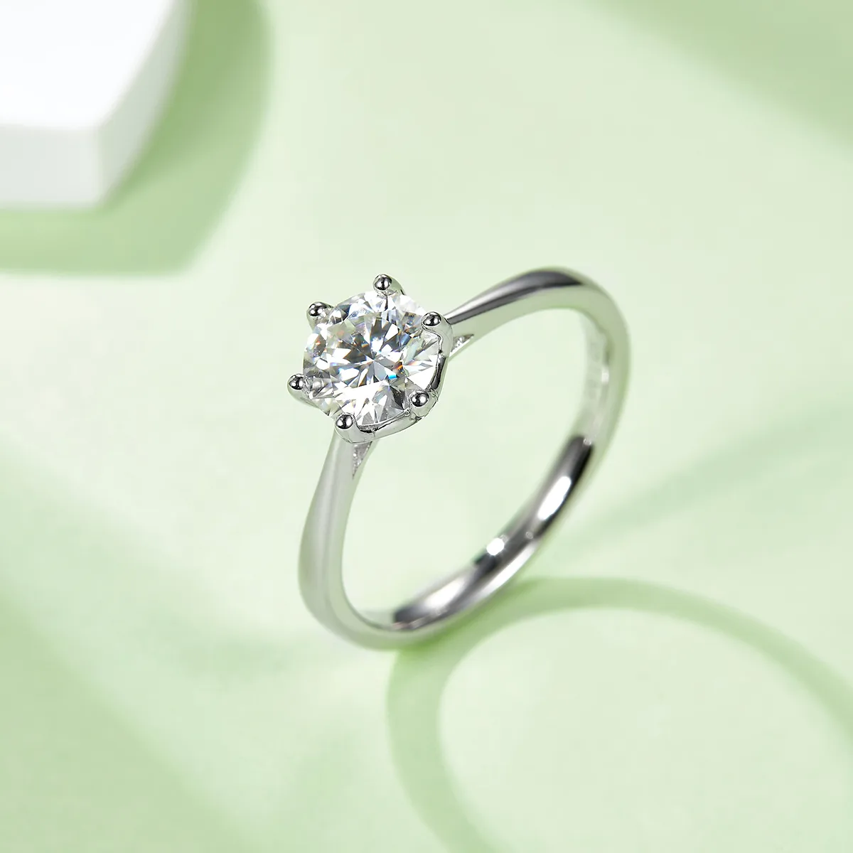 Straight-Band Six-Prong S925 White-Gold-Plated Silver Lab-Grown Diamond Proposal Ring Women's Ring 1ct D