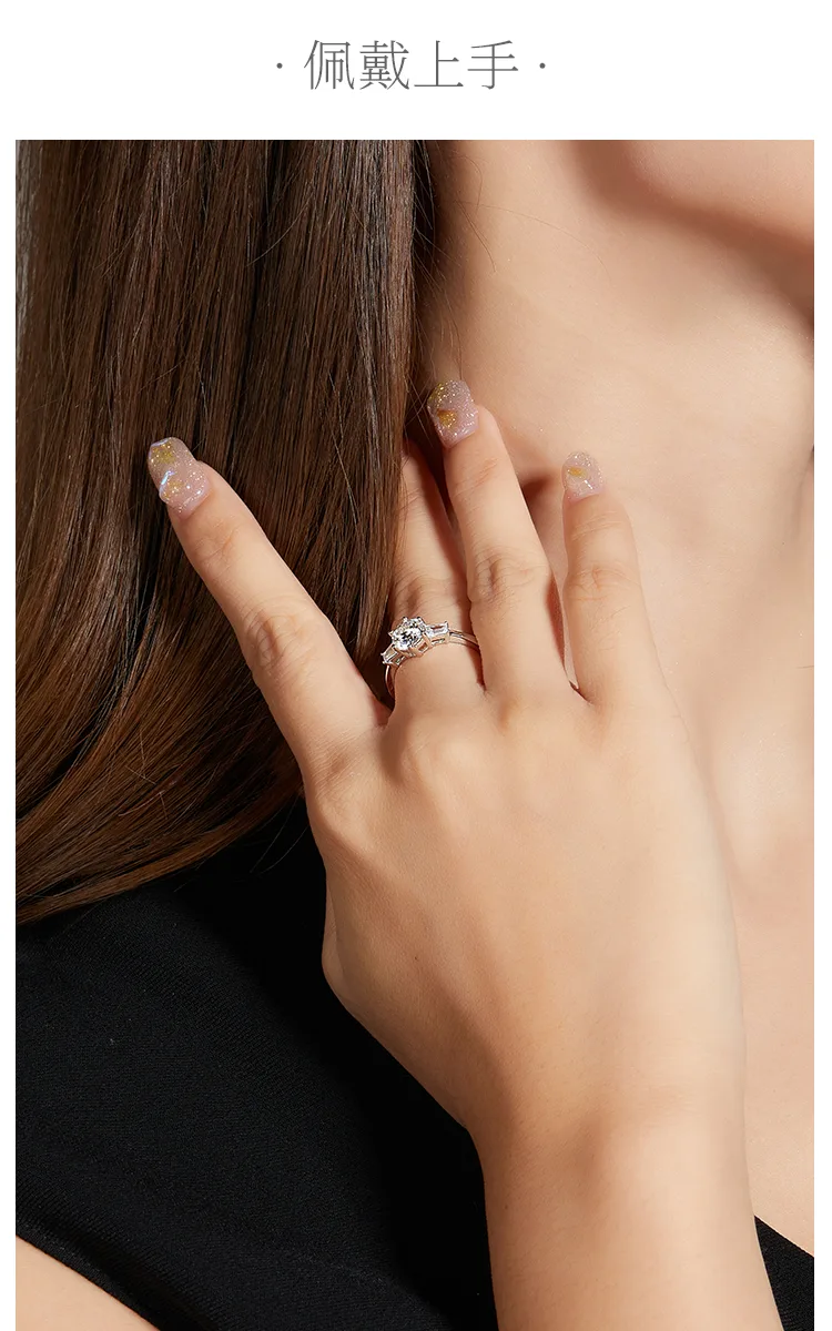 Classic S925 White-Gold-Plated Silver Lab-Grown Diamond Engagement Ring Women