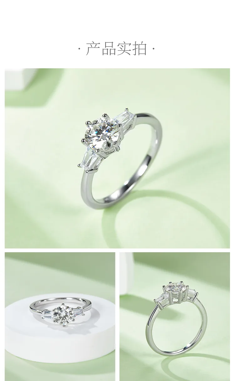Classic S925 White-Gold-Plated Silver Lab-Grown Diamond Engagement Ring Women