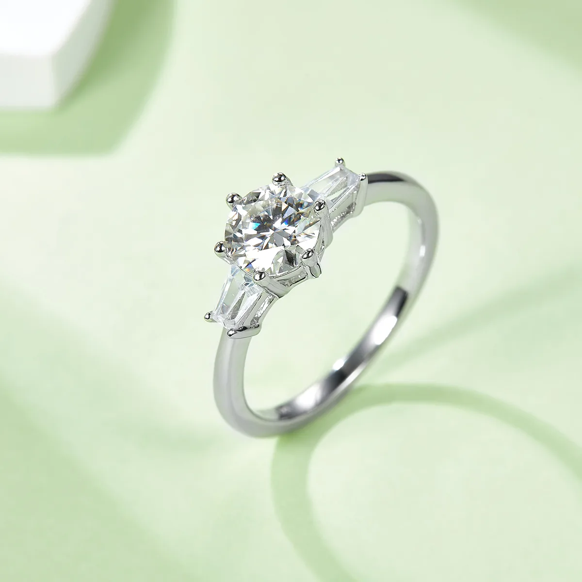 Classic S925 White-Gold-Plated Silver Lab-Grown Diamond Engagement Ring Women's Ring 1ct D
