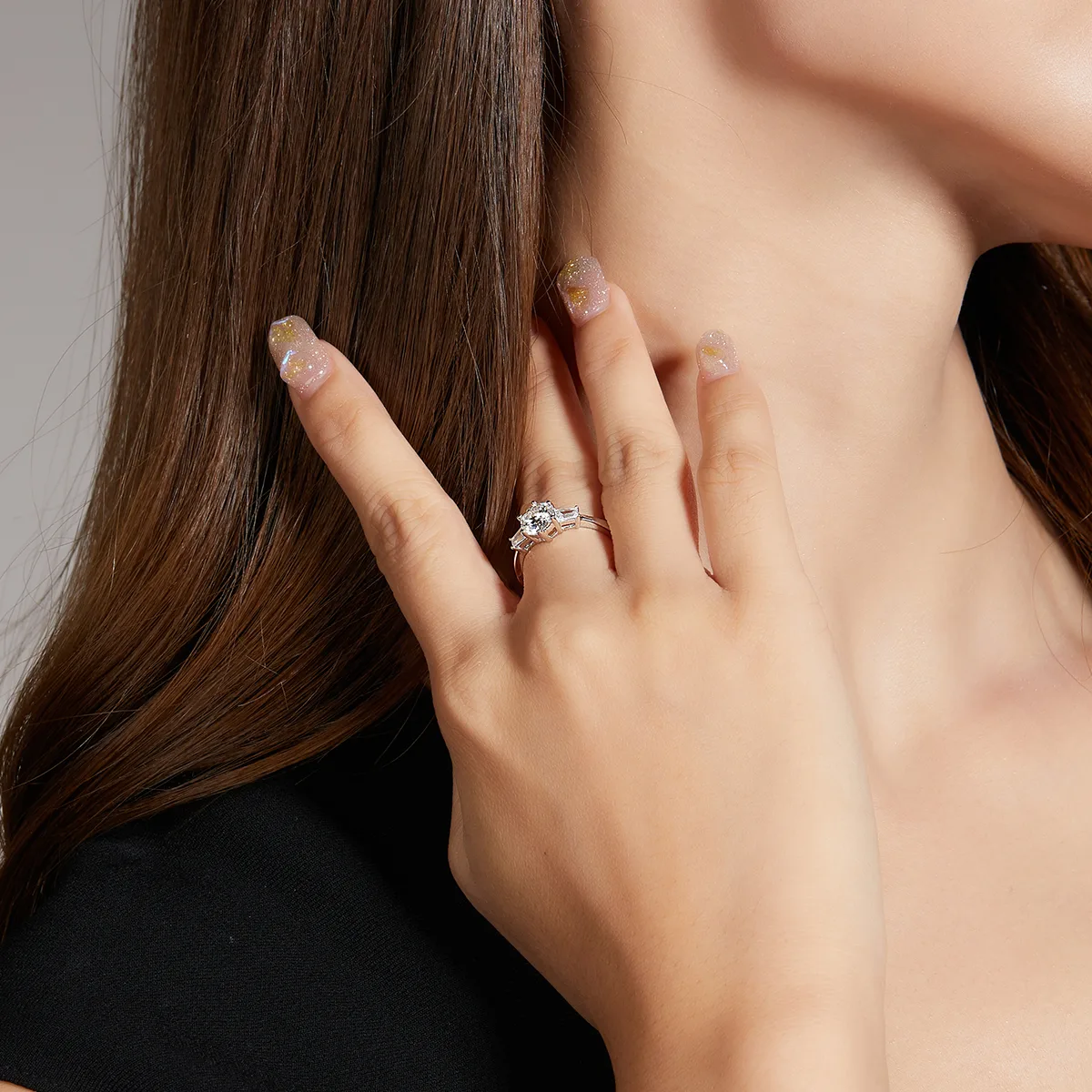 Classic S925 White-Gold-Plated Silver Lab-Grown Diamond Engagement Ring Women's Ring 1ct D