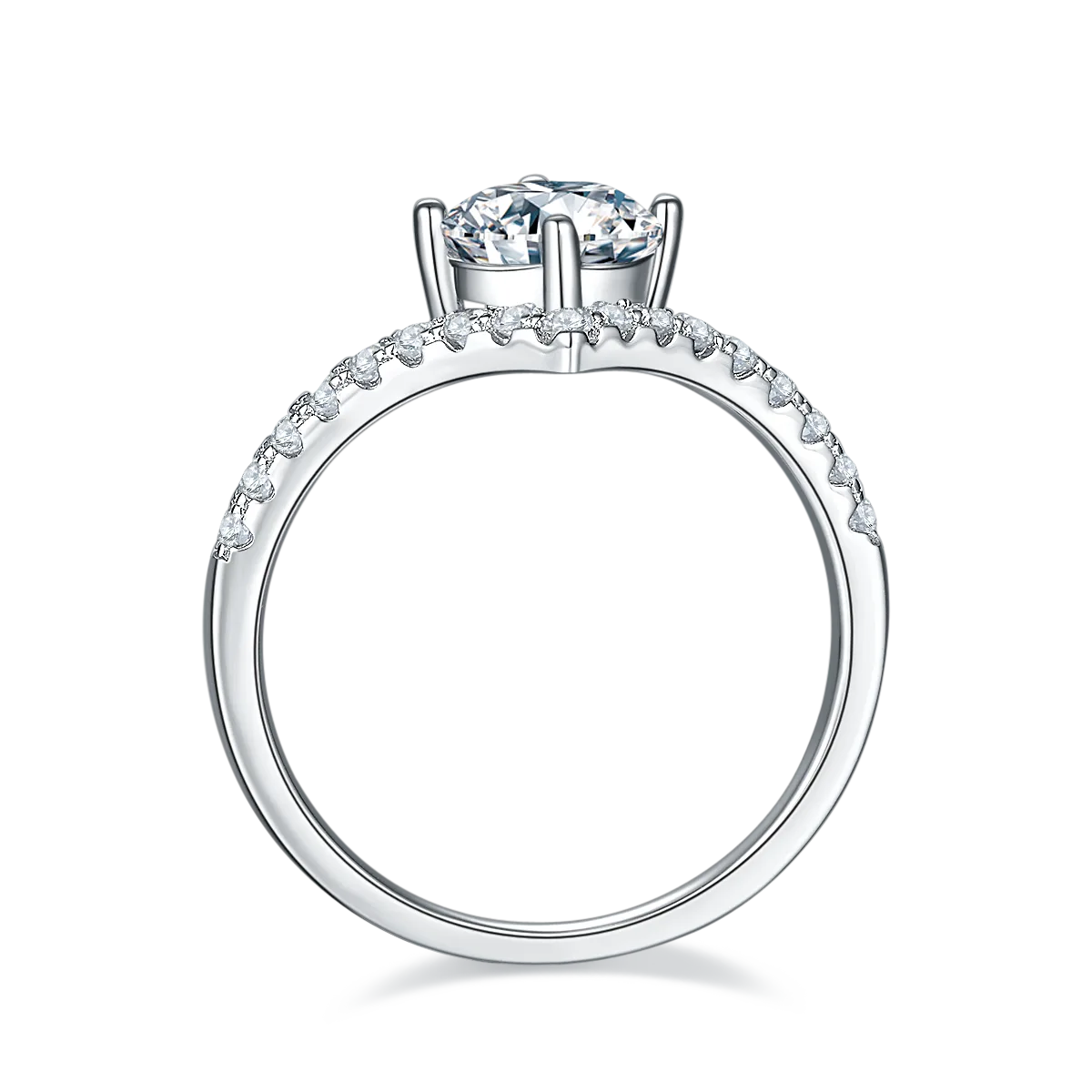 V-Shaped S925 White-Gold-Plated Silver Lab-Grown Diamond Women's Wedding Band 1ct D