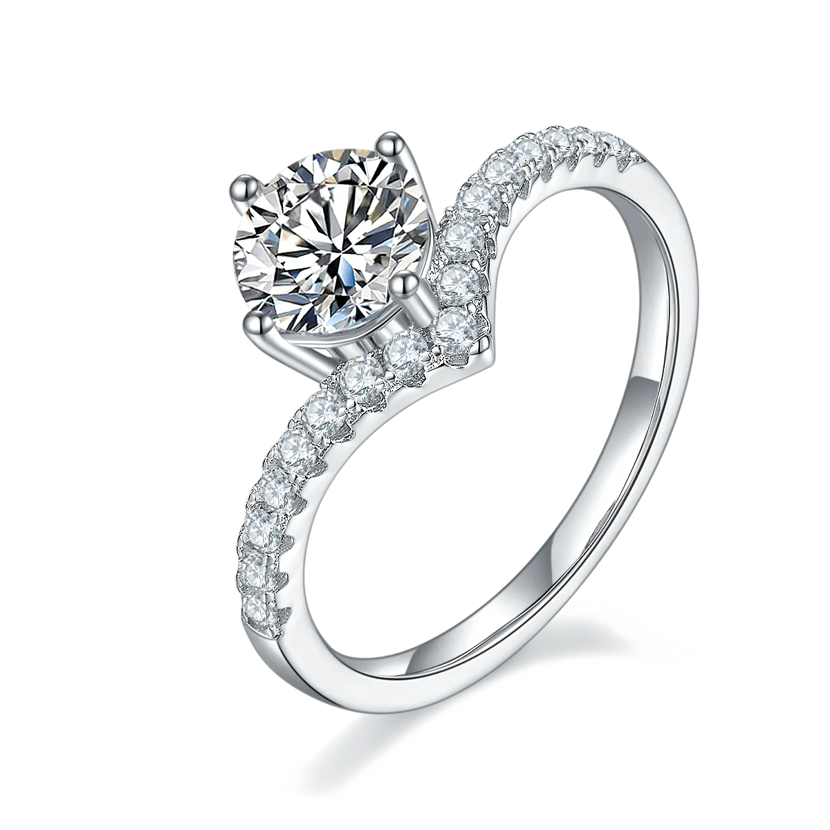 V-Shaped S925 White-Gold-Plated Silver Lab-Grown Diamond Women's Wedding Band 1ct D