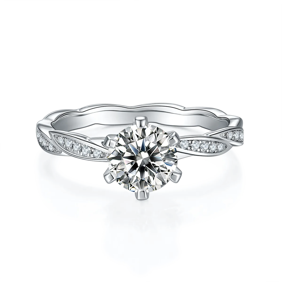 S925 White-Gold-Plated Silver Lab-Grown Diamond Proposal Ring Women's Ring 1ct D - P41A