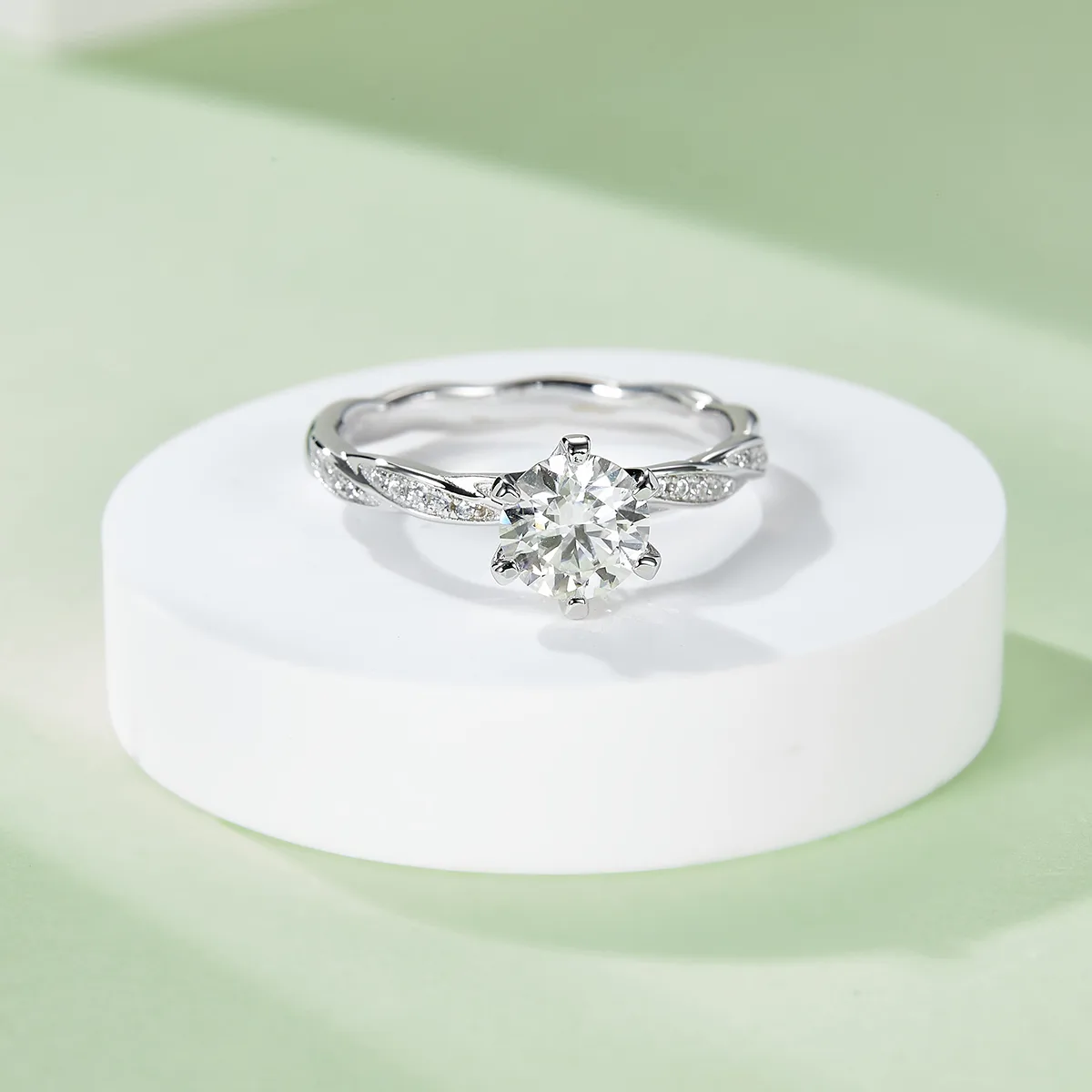 S925 White-Gold-Plated Silver Lab-Grown Diamond Proposal Ring Women's Ring 1ct D - P41A