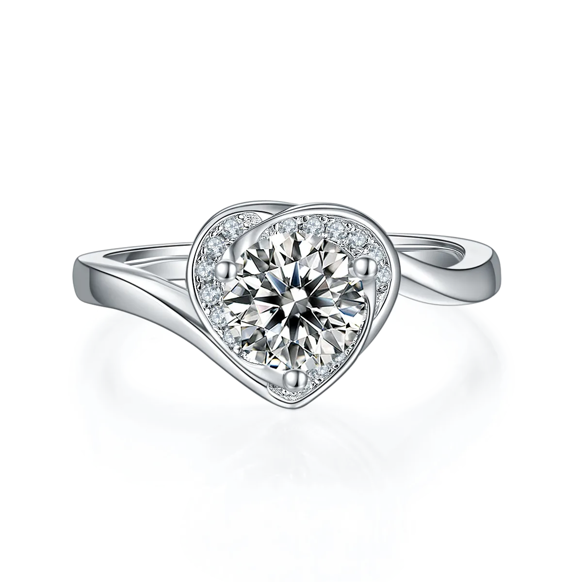 Blooming Heart S925 White-Gold-Plated Silver Moissanite Wedding Band Women's Ring 1ct D