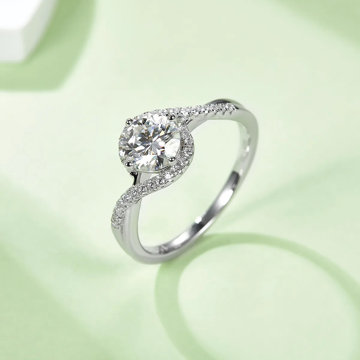 Angel S925 White-Gold-Plated Silver Moissanite Proposal Ring Women's Ring 1ct D