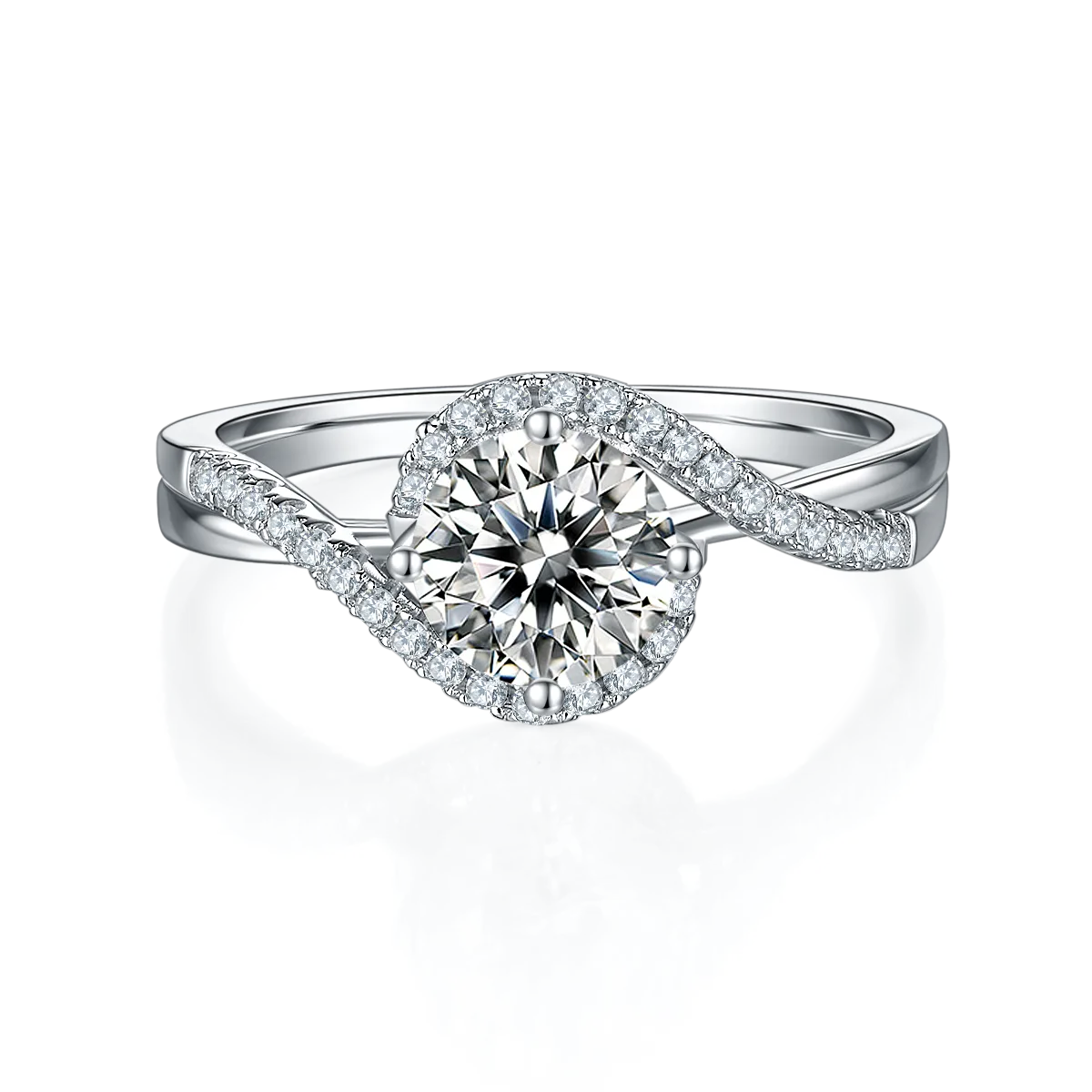 Angel S925 White-Gold-Plated Silver Moissanite Proposal Ring Women's Ring 1ct D