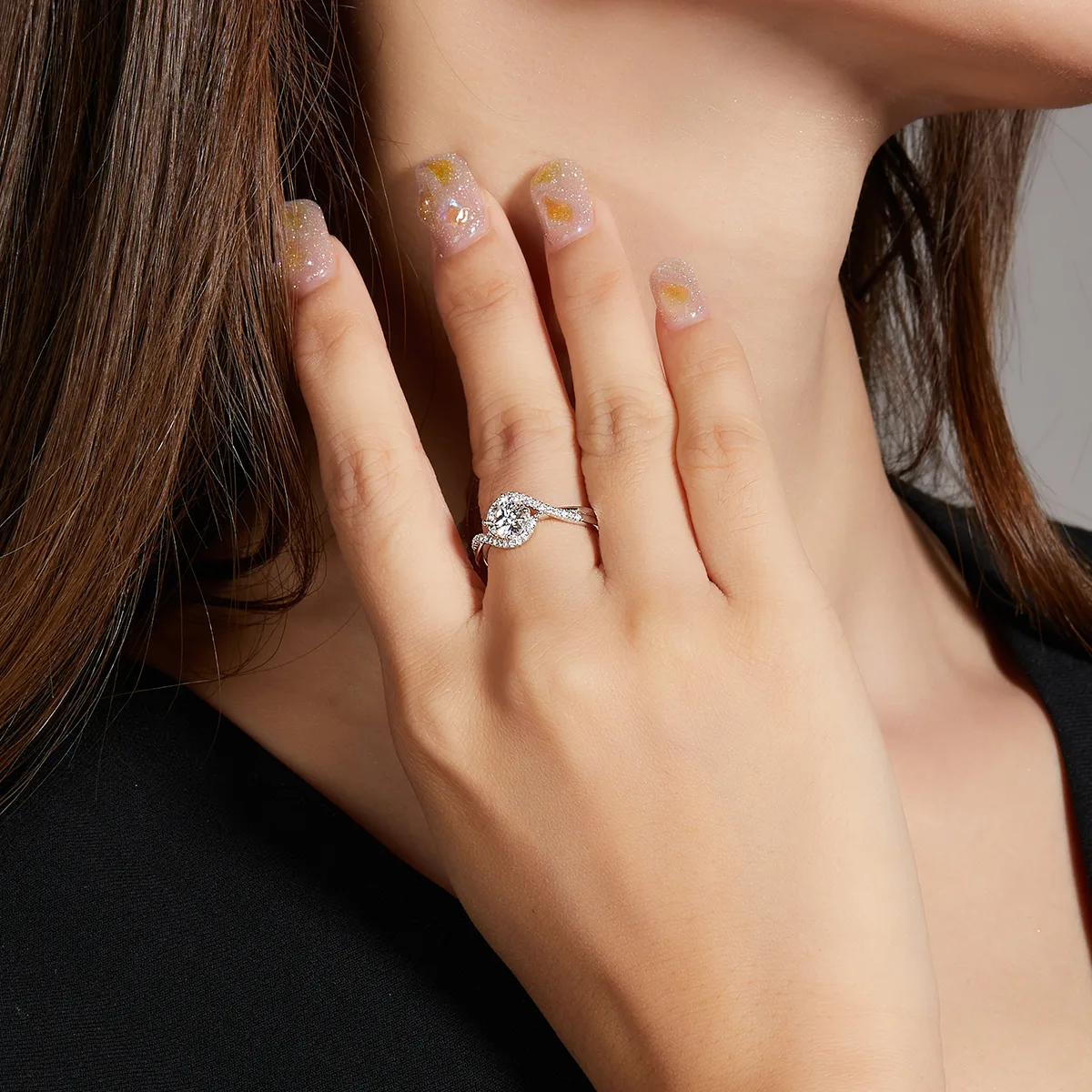 Angel S925 White-Gold-Plated Silver Moissanite Proposal Ring Women's Ring 1ct D