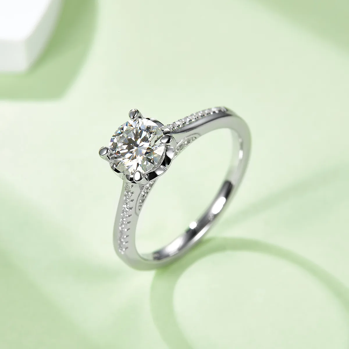 S925 White-Gold-Plated Silver Moissanite Proposal Ring Women's Ring 1ct D - M47A