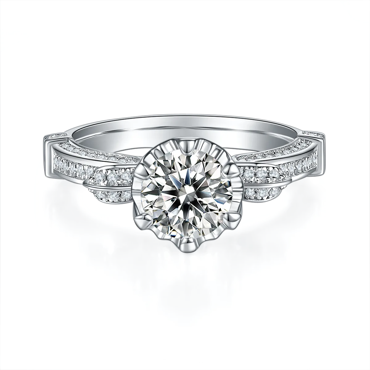 S925 White-Gold-Plated Silver Moissanite Engagement Ring Women's Ring 1ct D