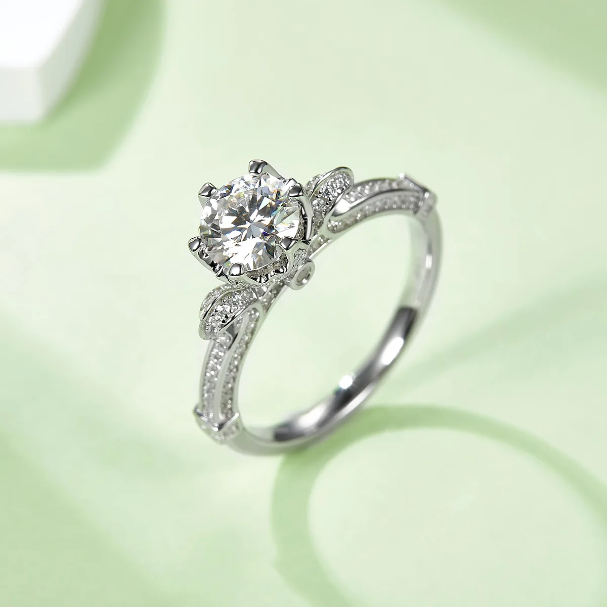 S925 White-Gold-Plated Silver Moissanite Engagement Ring Women's Ring 1ct D