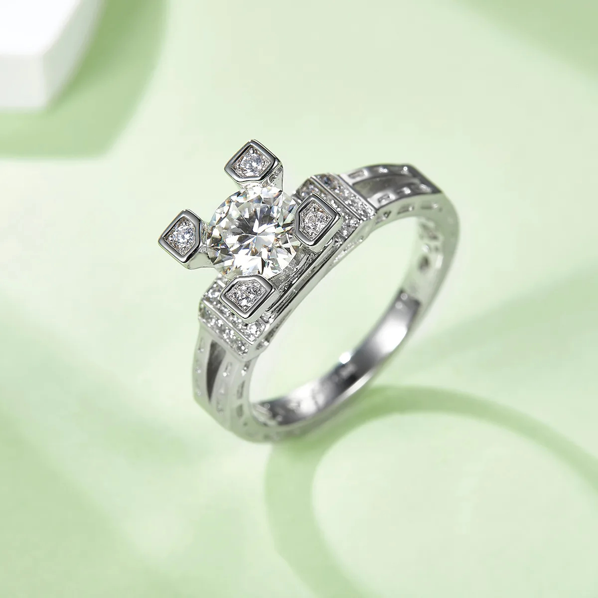 S925 White-Gold-Plated Silver Moissanite Wedding Band Women's Ring 1ct D