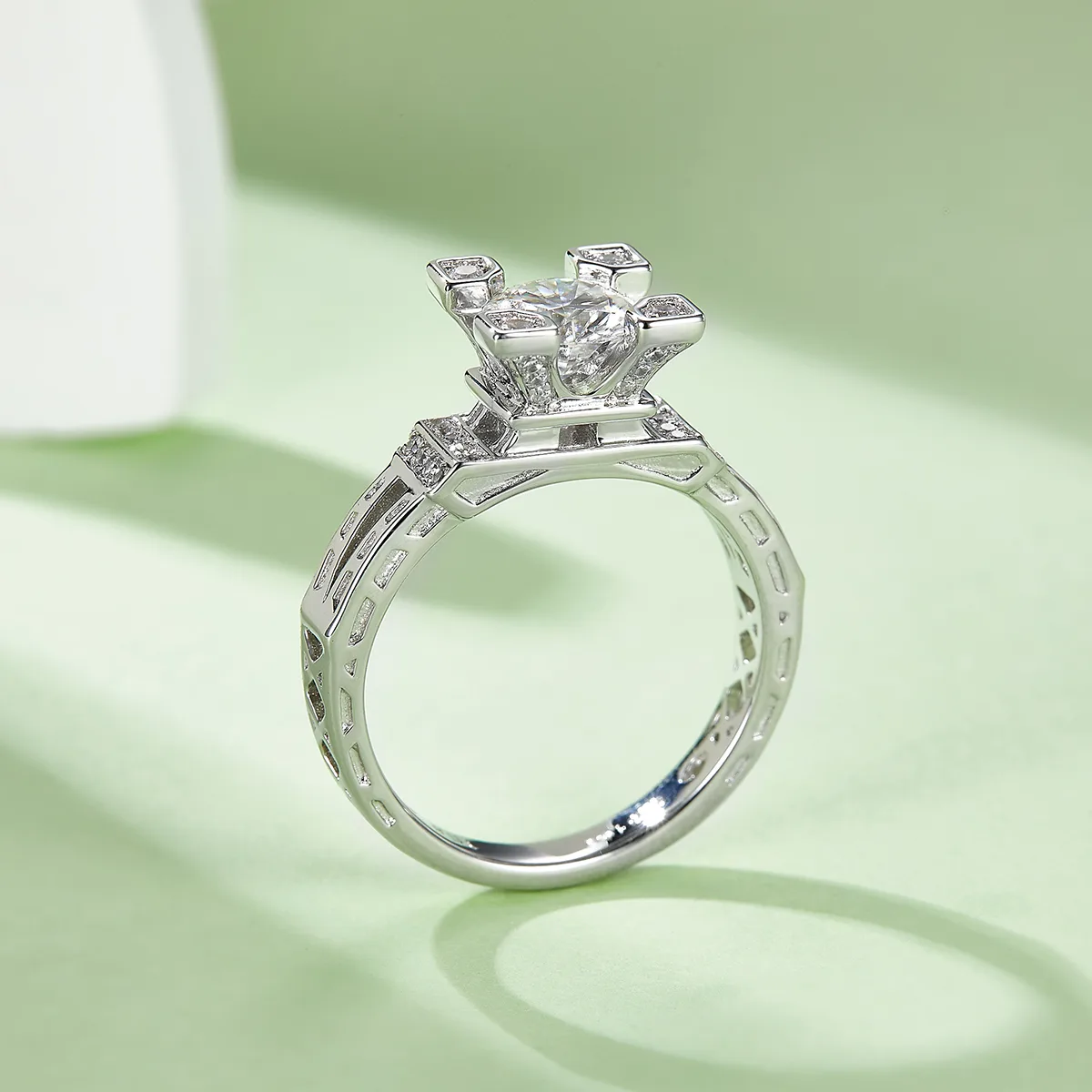 S925 White-Gold-Plated Silver Lab-Grown Diamond Wedding Band Women's Ring 1ct D - P51A