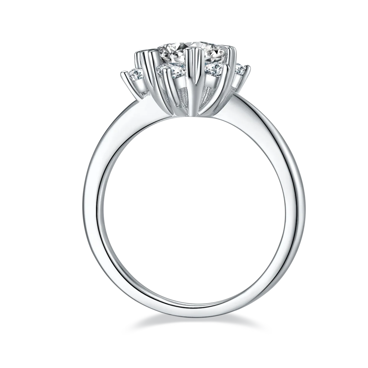 Star Flower S925 White-Gold-Plated Silver Lab-Grown Diamond Wedding Band Women's Ring 1ct D