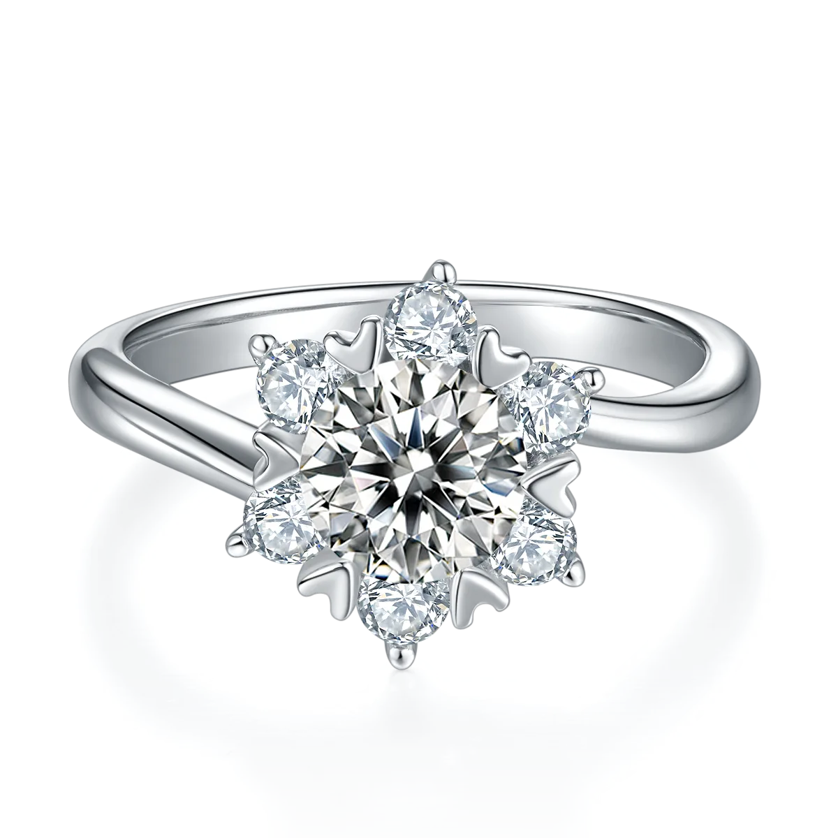 Star Flower S925 White-Gold-Plated Silver Lab-Grown Diamond Wedding Band Women's Ring 1ct D