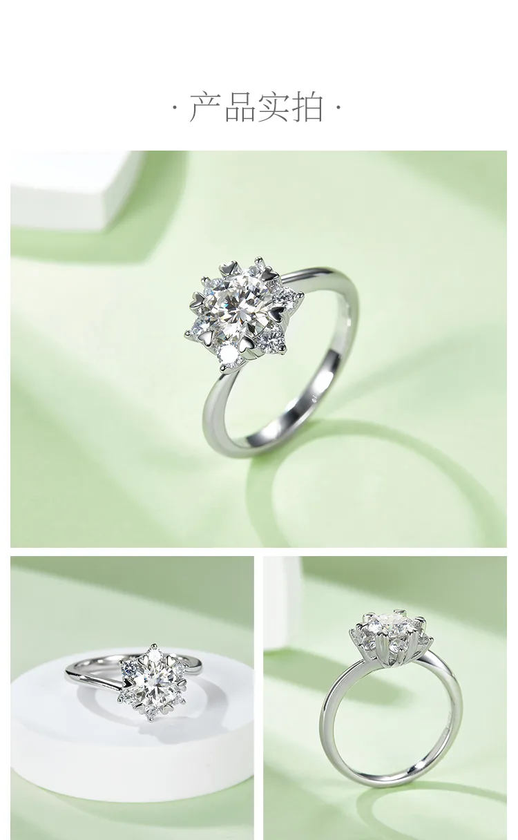 Star Flower S925 White-Gold-Plated Silver Lab-Grown Diamond Wedding Band Women