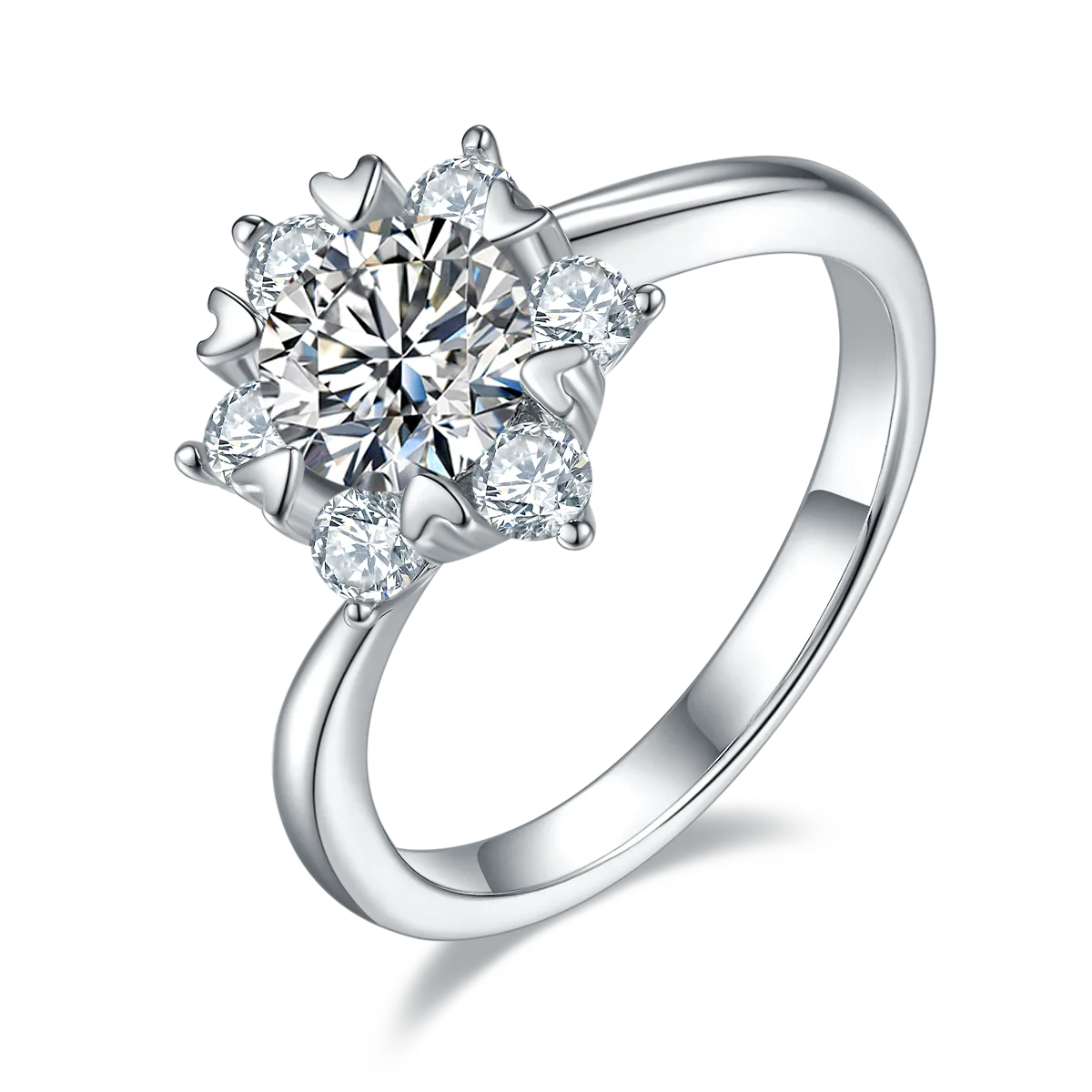 Star Flower S925 White-Gold-Plated Silver Lab-Grown Diamond Wedding Band Women's Ring 1ct D