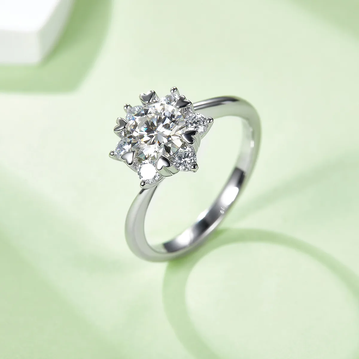 Star Flower S925 White-Gold-Plated Silver Lab-Grown Diamond Wedding Band Women's Ring 1ct D