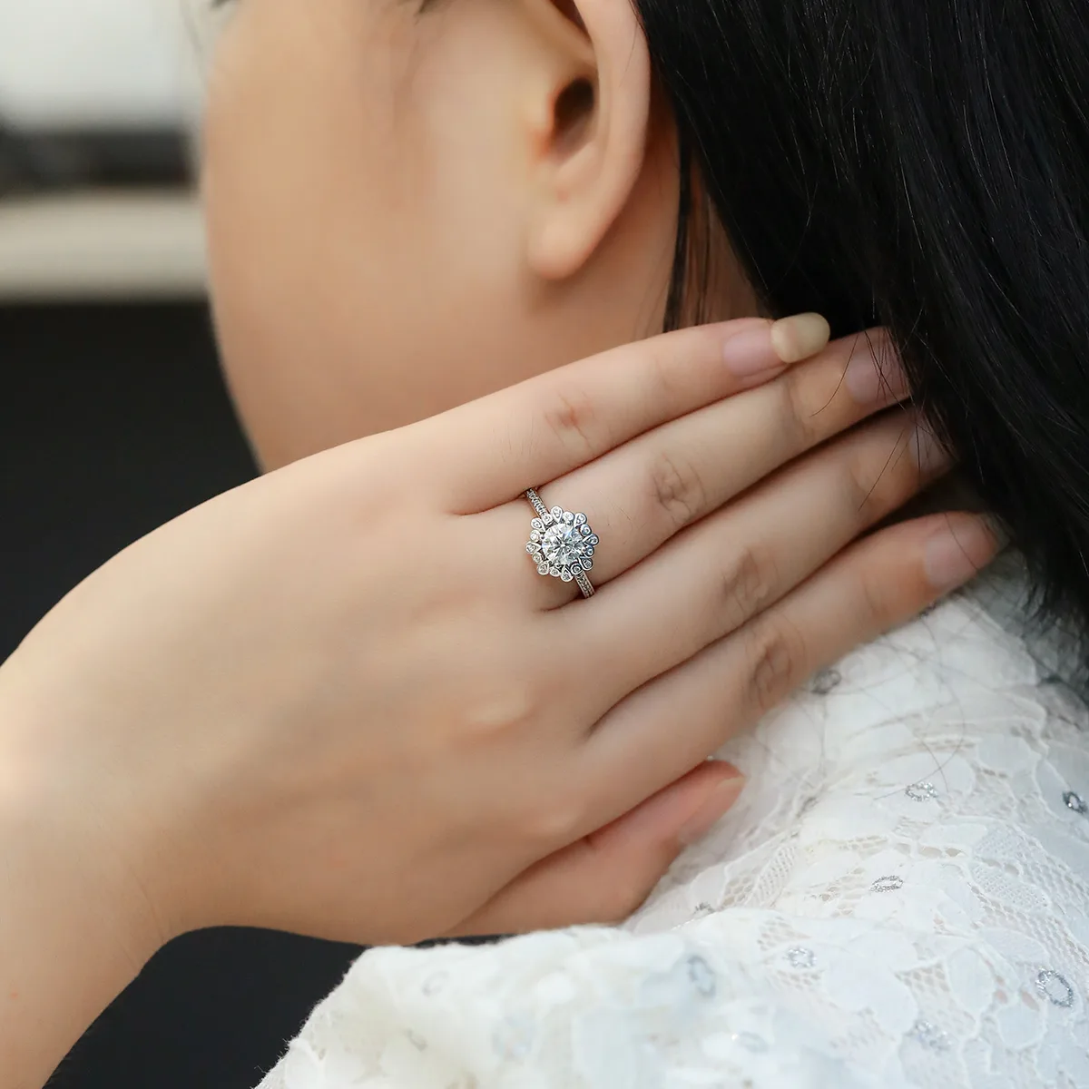 S925 White-Gold-Plated Silver Lab-Grown Diamond Wedding Band Women's Ring 1ct D - P58A