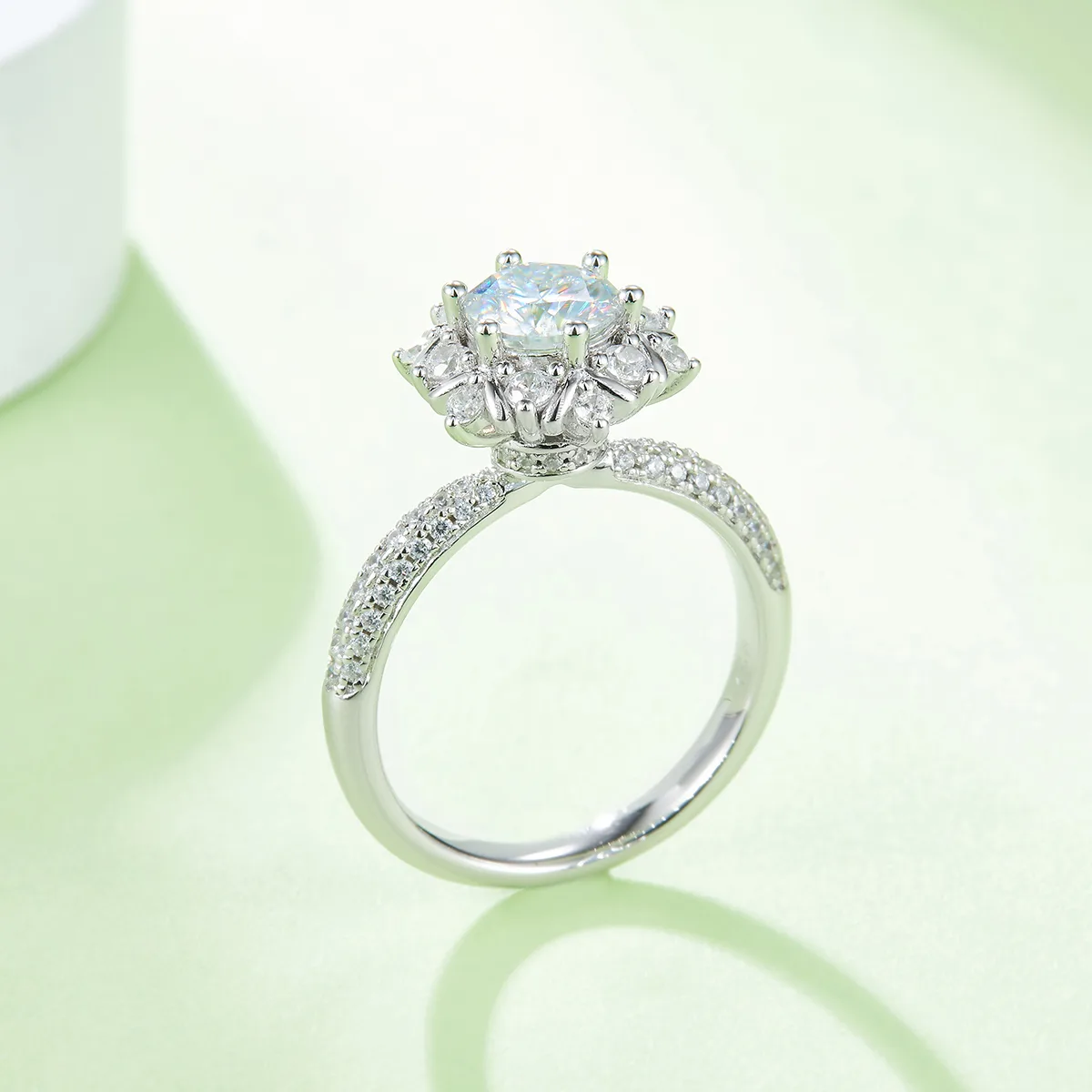 Flower S925 White-Gold-Plated Silver Lab-Grown Diamond Wedding Band Women's Ring 1ct D