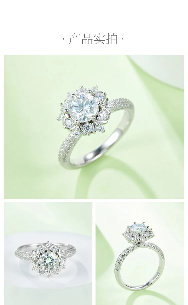 Flower S925 White-Gold-Plated Silver Lab-Grown Diamond Wedding Band Women