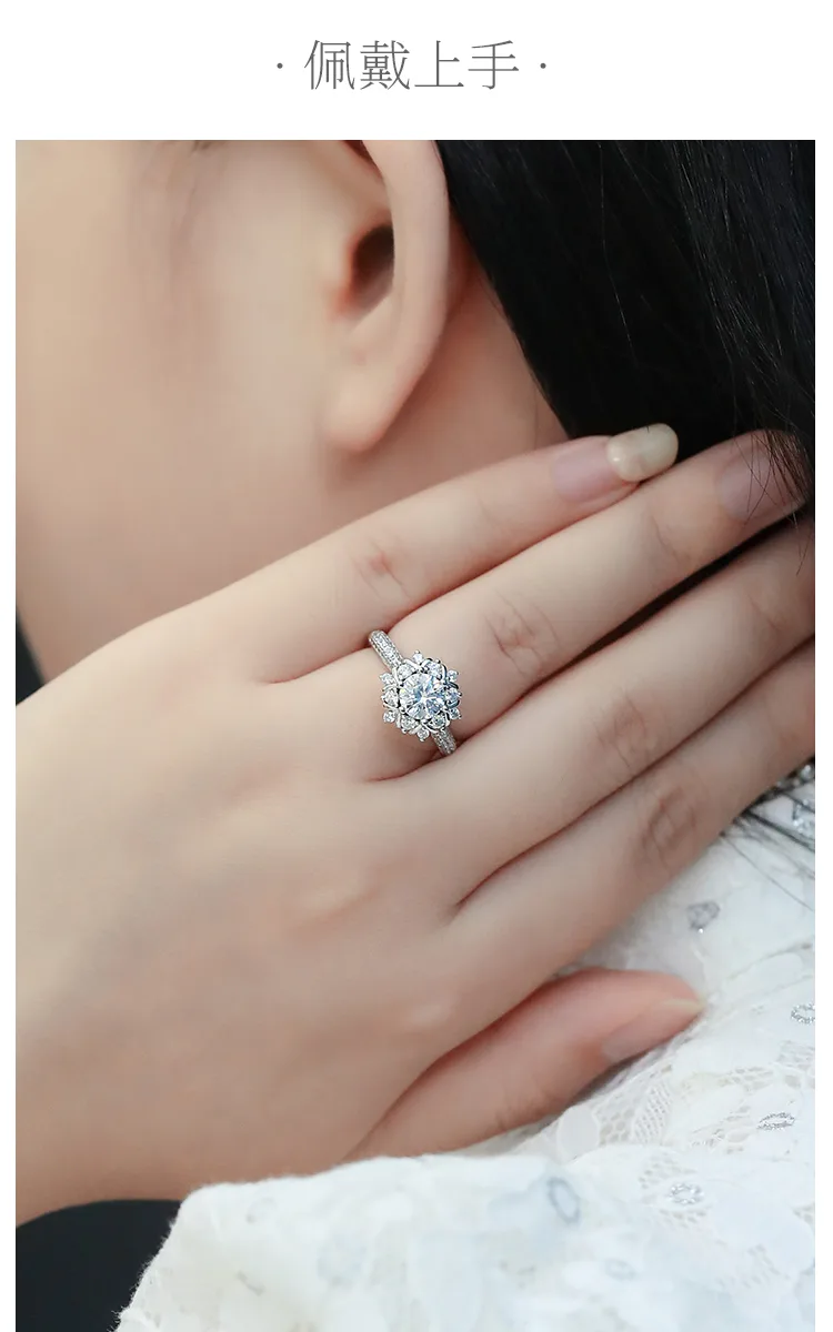 Flower S925 White-Gold-Plated Silver Lab-Grown Diamond Wedding Band Women