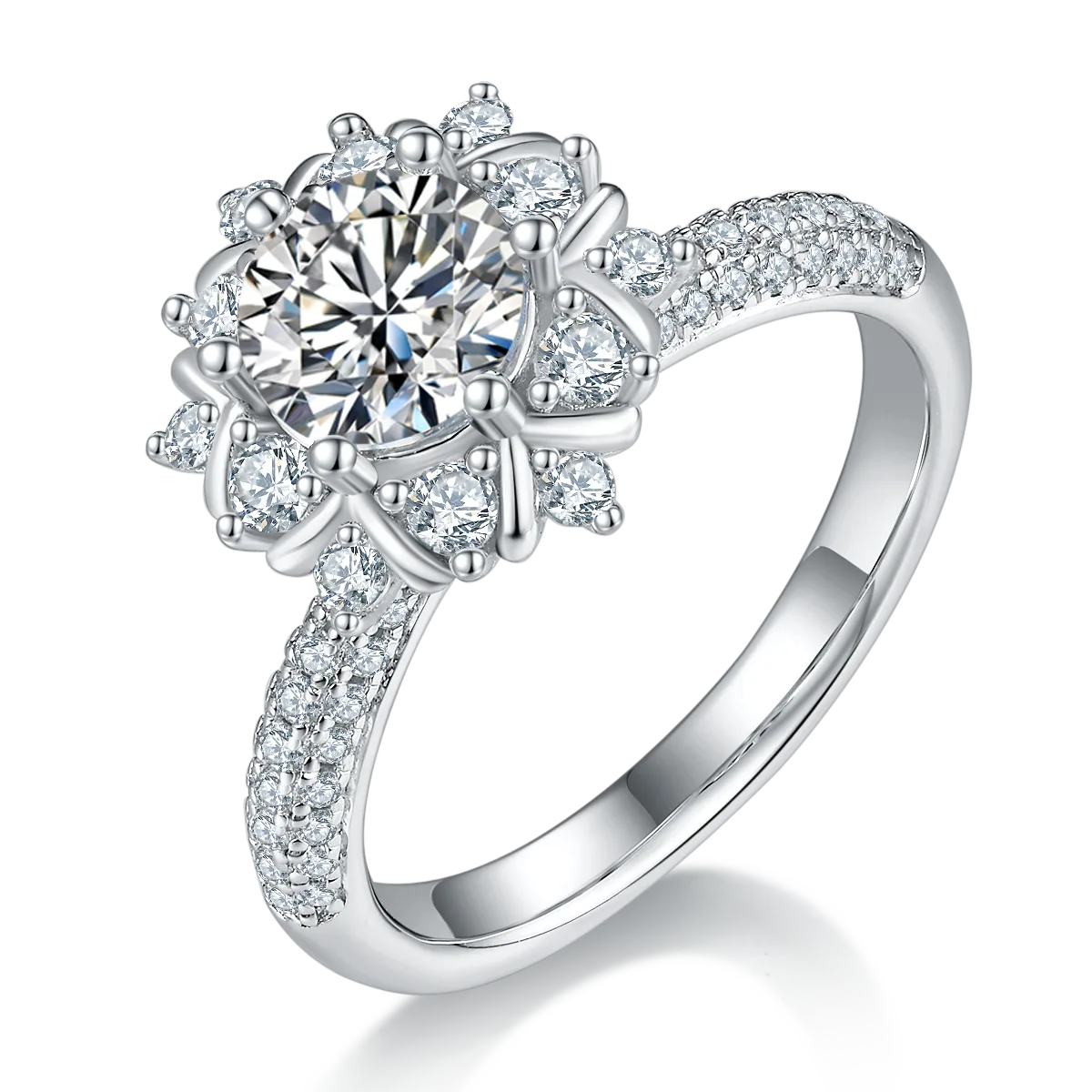 Flower S925 White-Gold-Plated Silver Lab-Grown Diamond Wedding Band Women's Ring 1ct D