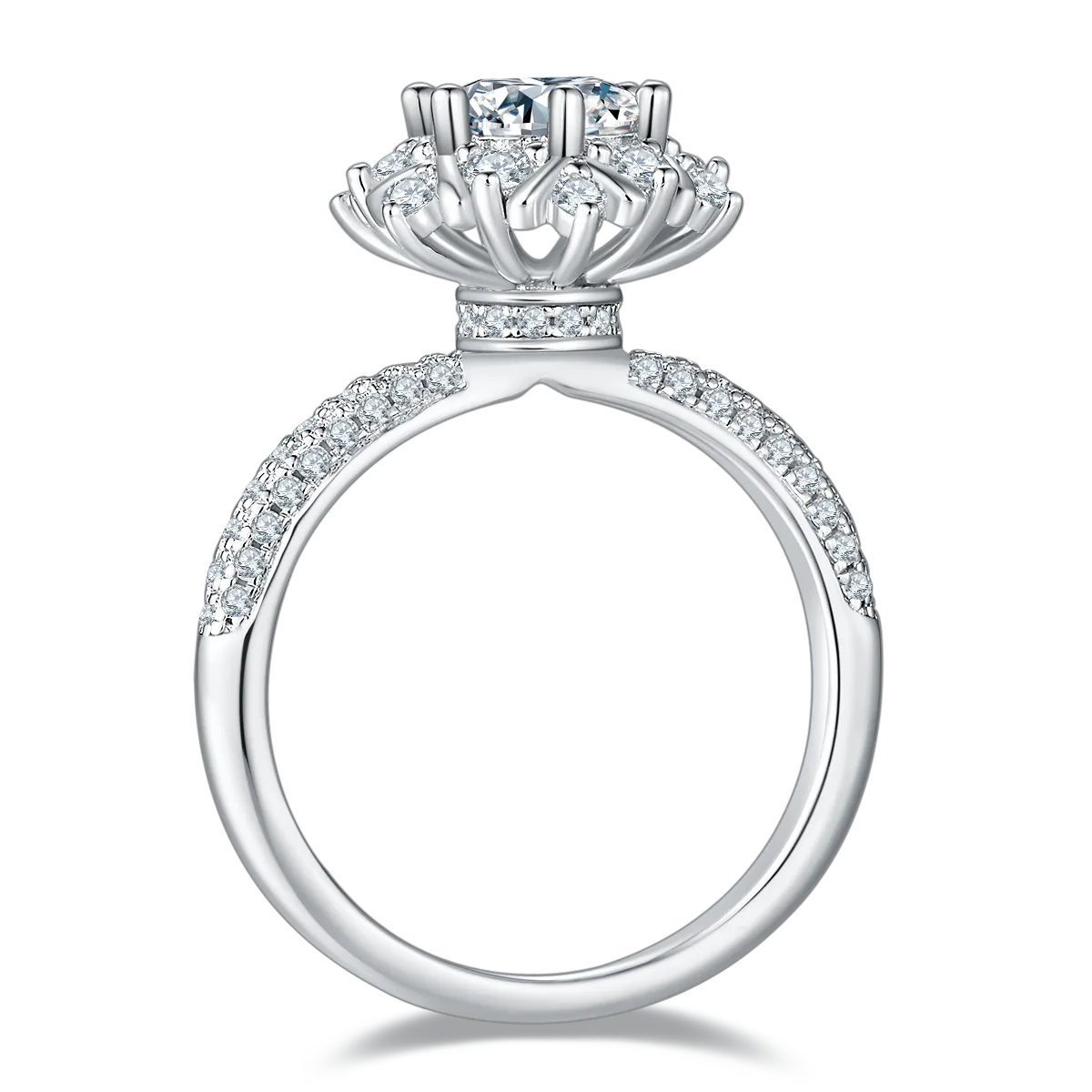 Flower S925 White-Gold-Plated Silver Lab-Grown Diamond Wedding Band Women's Ring 1ct D