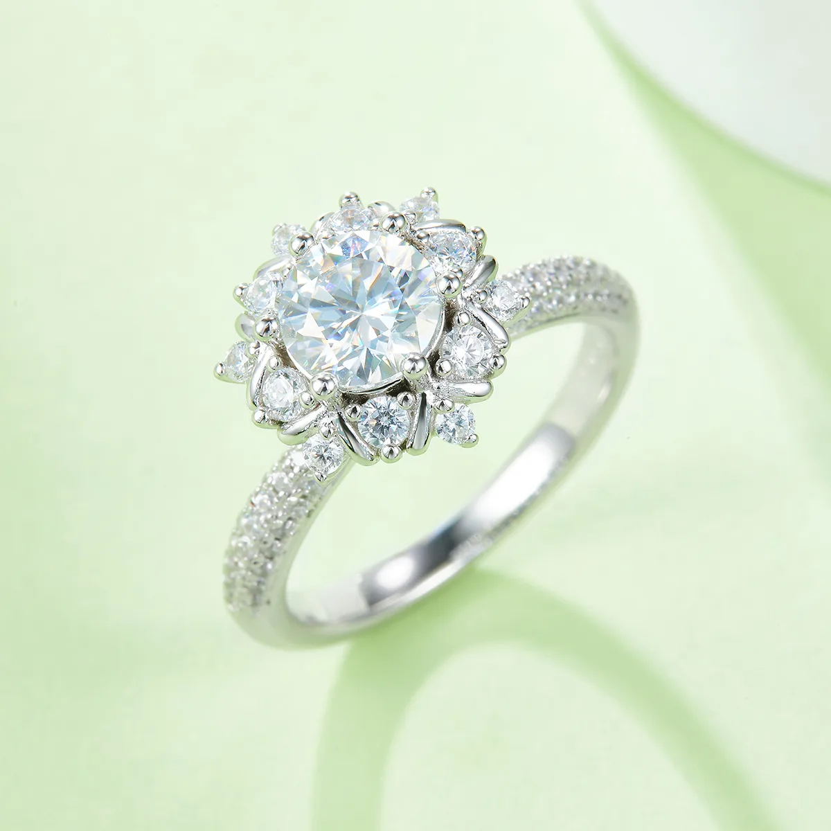 Flower S925 White-Gold-Plated Silver Lab-Grown Diamond Wedding Band Women's Ring 1ct D
